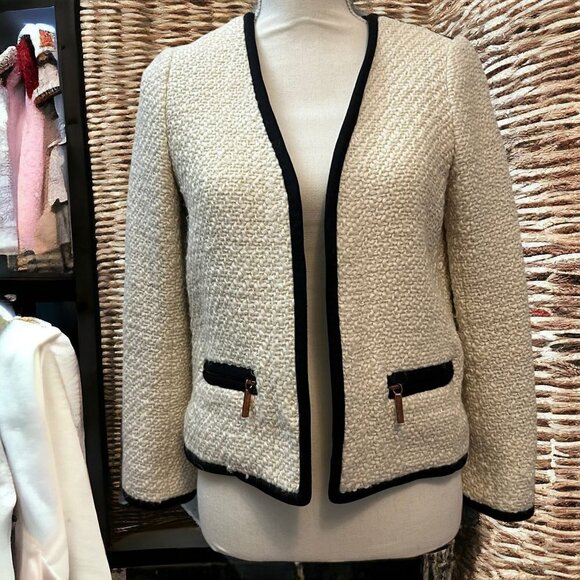 Club Monaco Cream Boucle Blazer Open Front Jacket Size Small - Picture 1 of 6